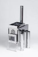 Печь-камин "Инвент" средняя со встроенным теплообменником с вентилятор330x230x230 (нерж.сталь 0.8 мм) со стационарными экранами + короб для камней в сумке