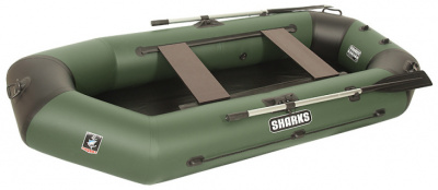 Лодка гребная под мотор Sharks S250 Люкс зелено/чёрный (пол-книжка)