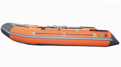 Надувная ПВХ лодка X-River Rocky 375 (оранжевый, серая фурнитура) + дублирование тканью ПВХ дна и баллонов