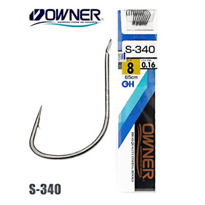 Крючок №14 Owner S-340 с поводком 65 см 0.10мм 9 шт